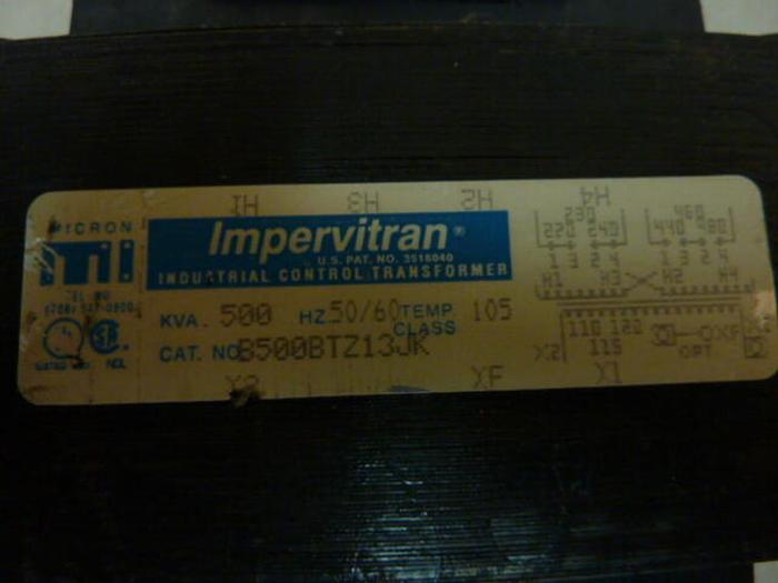 Used MICRON .500 kVA Impervitran Transformer B500BTZ13JK #28651