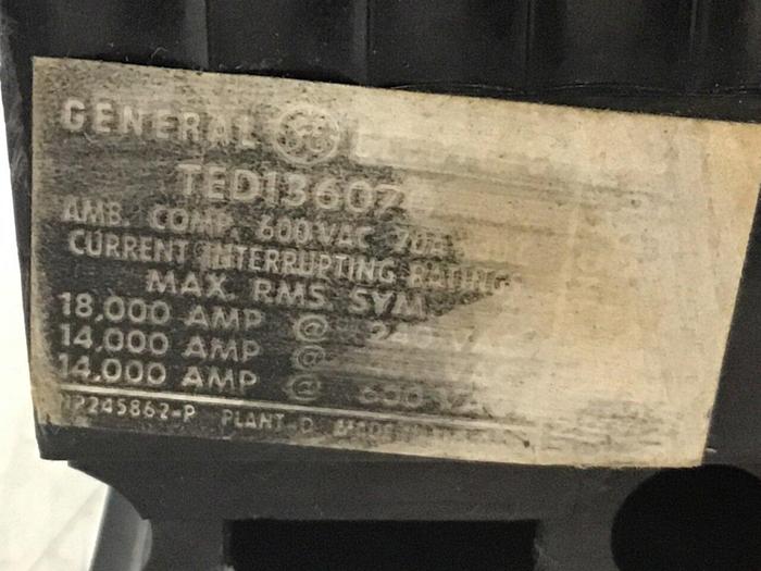 Used GENERAL ELECTRIC / GE 70 Amp Circuit Breaker TED136070 #51611