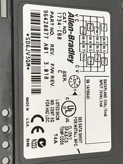 Used ALLEN BRADLEY Input Module 1734-IB8, RTB, MB #134204