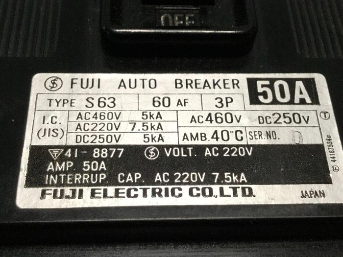 Used FUJI ELECTRIC 60 Amp Breaker S63-60 #109840