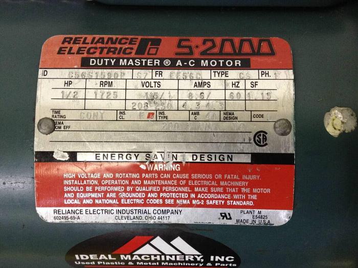 Used RELIANCE ELECTRIC 1/2 HP Motor w/ Gear Reducer C56S1590P Used