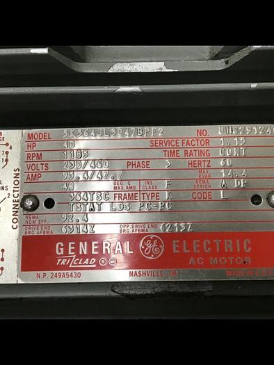 Used GENERAL ELECTRIC 40 HP Motor 5K364JL3047BPF2 #144430