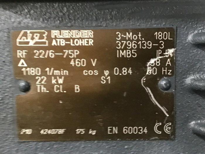 Used FLENDER 30 HP Motor RF 22/6-75P USED #138511