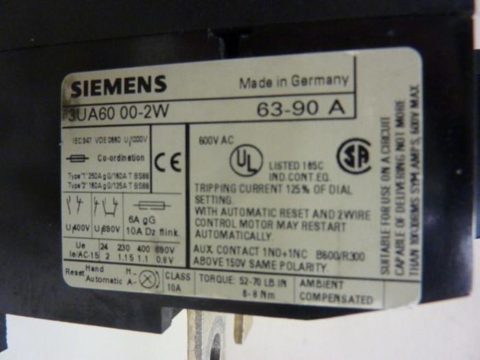 Used SIEMENS Overload Relay 3UA60 00-2W #65249
