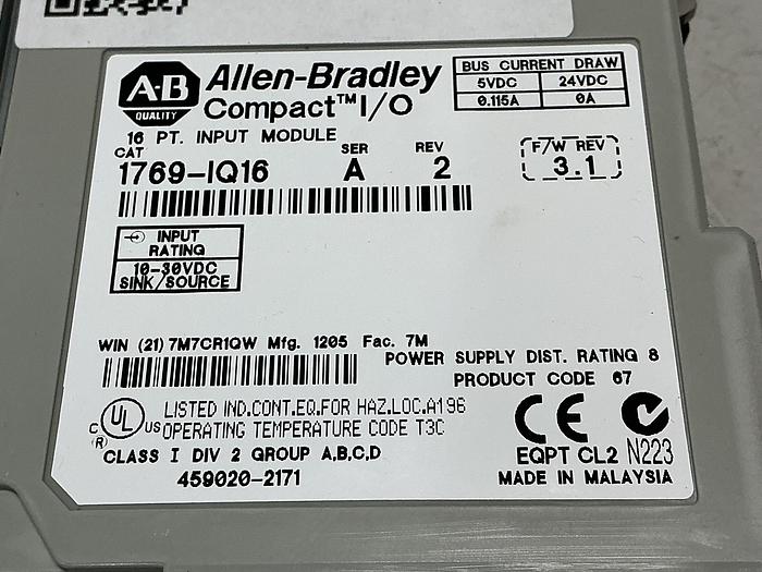 Used ALLEN BRADLEY 1769-IQ16 SER A