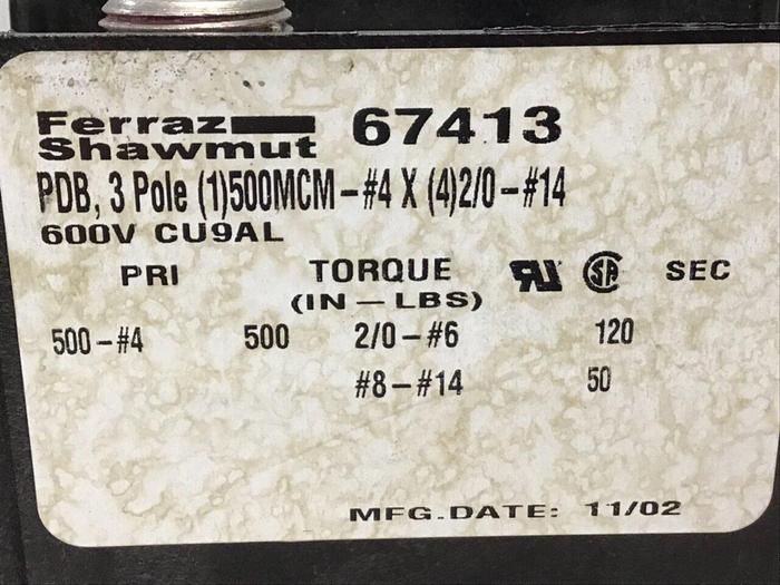 Used FERRAZ SHAWMUT Connection Block 67413 #133360