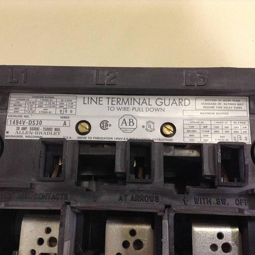 Used ALLEN BRADLEY 30 Amp Disconnect Switch 1494V-DS30 SER A #71638