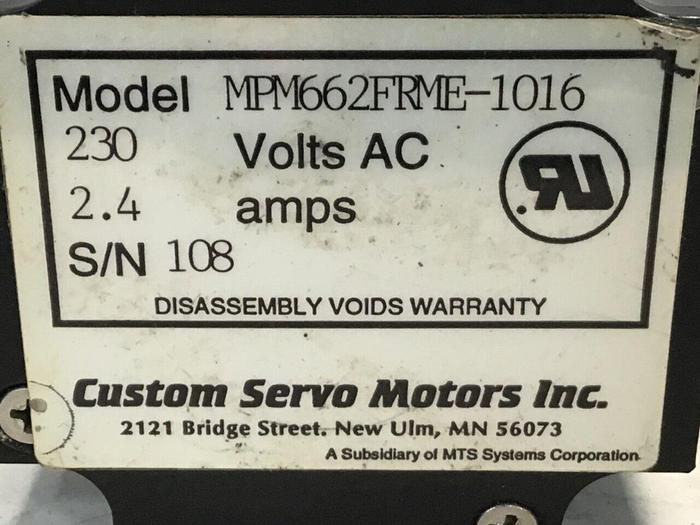 Used CUSTOM SERVO Servo Motor MPM662FRME-1016 #119984