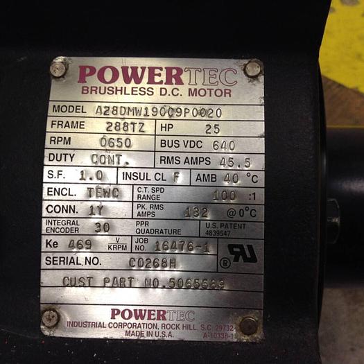 Used POWERTEC 25 HP Brushless DC Motor A28DMW19009P0020 Used