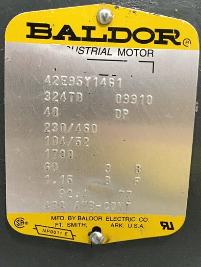 Used BALDOR 40 HP Motor 42E95Y1461 #116477