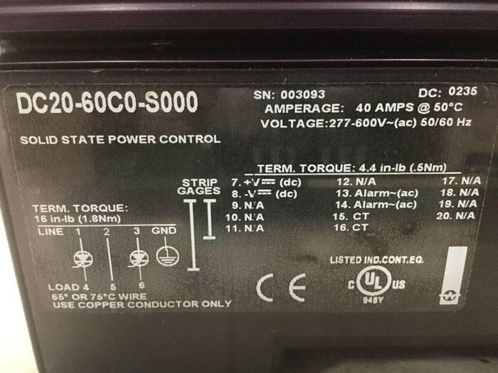 Used WATLOW Solid State Power Control DC20-60C0-S000 #100465