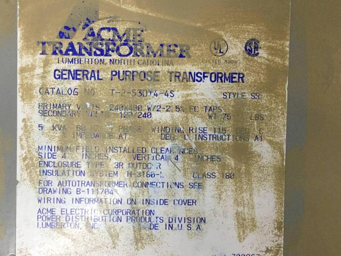 Used ACME TRANSFORMER 5 kVA Transformer T-2-53014-4S #91360