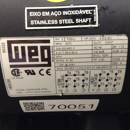 Used WEG Motor 00336OS3EJP56J USED