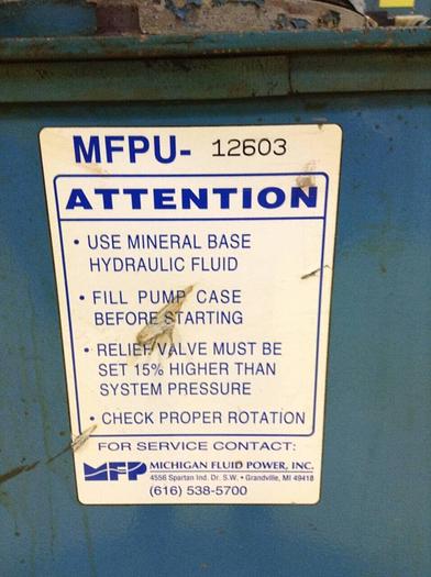 Used MICHIGAN FLUID POWER Hydraulic Power Pack RM-08-22 Used