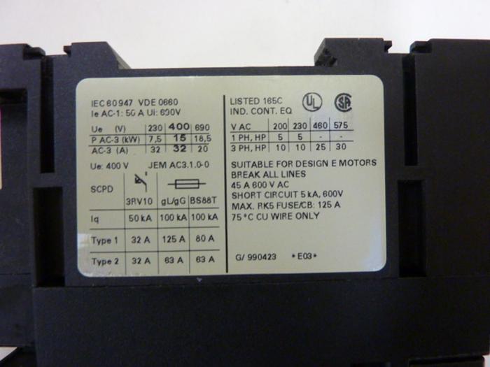 Used SIEMENS Contactor 3RT1034-1AG20 #63240