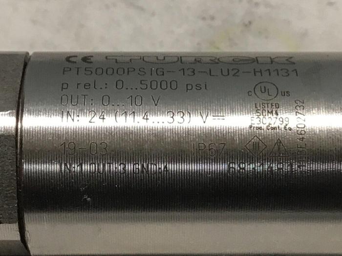 Used TURCK ELEKTRONIK Pressure Transmitter PT5000PSIG-13-LU2-H1131 #131405