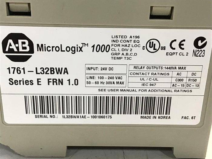 Used ALLEN BRADLEY PLC Controller 1761-L32BWA SER E #133110