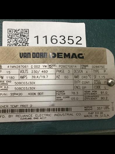 Used RELIANCE ELECTRIC 15 HP Motor P28G7061A Used