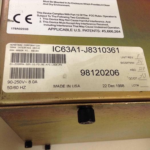 Used NEMATRON CORP Operator Panel IC63A1-J8310361 Used