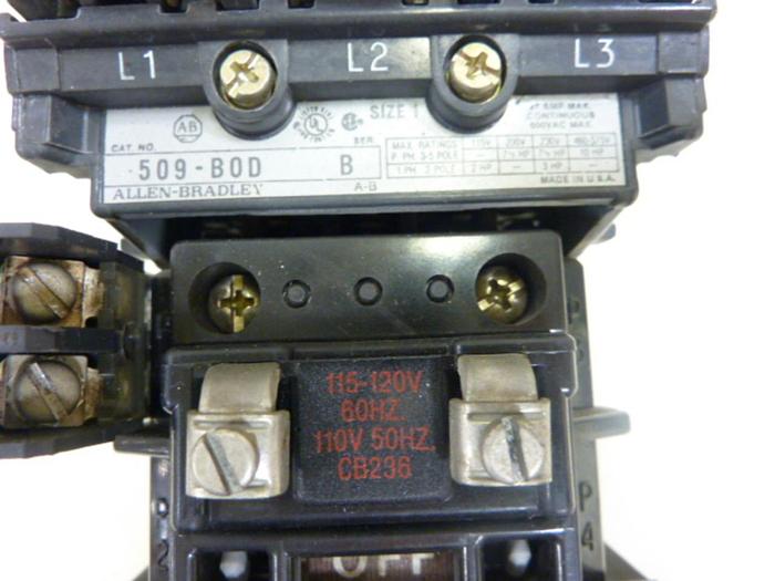 Used ALLEN BRADLEY Starter Size 1 509-BOD SER B W46 #43844