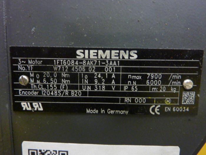Used SIEMENS 3 Phase Servo Motor 1FT6084-8AK71-3AA1 Used