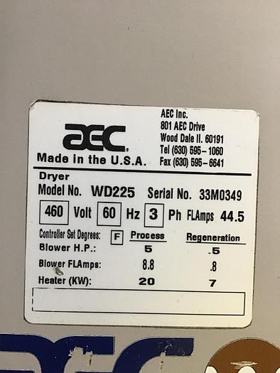 Used AEC WHITLOCK 225 CFM Desiccant Dryer WD-225 USED