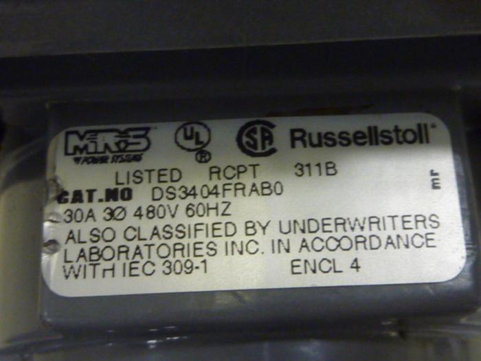 Used RUSSELLSTOLL Receptacle DS3404FRAB0 #57801