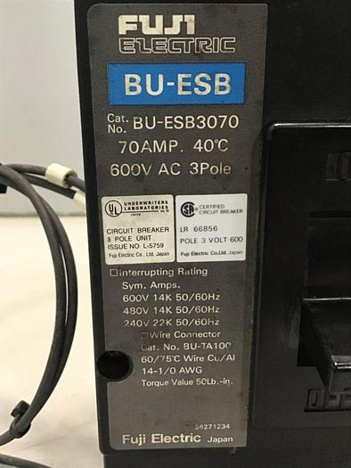 Used FUJI ELECTRIC 70 Amp Circuit Breaker BU-ESB3070 #127450