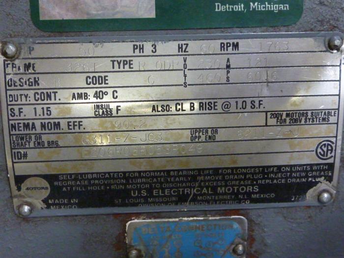 Used SPAULDING 50 HP Motor E206R08R053R049M Used