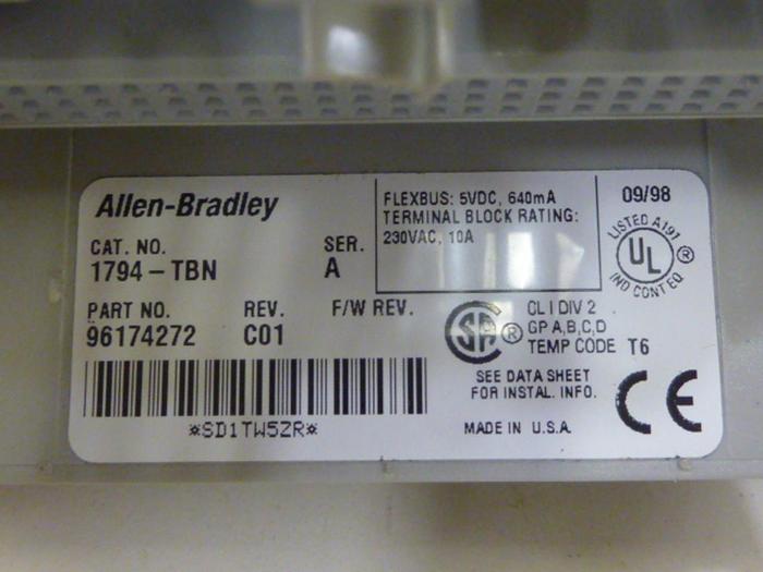 Used ALLEN BRADLEY Terminal Base 1794-TBN SER A #60415