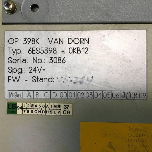 Used VAN DORN OP 398K Pathfinder Operator Control 6ES5398-0KB12 Used