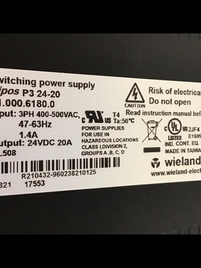 Used WIELAND Power Supply WIPOS P3 24-20 Used #144895