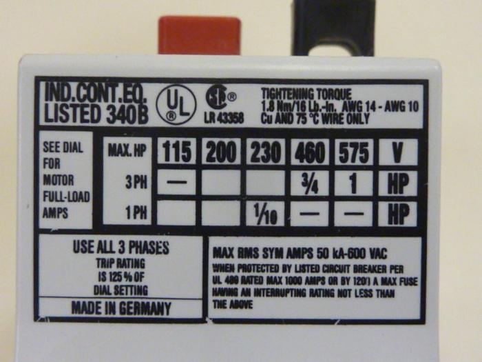 Used MOELLER Manual Motor Starter PKZM1-1 #63578