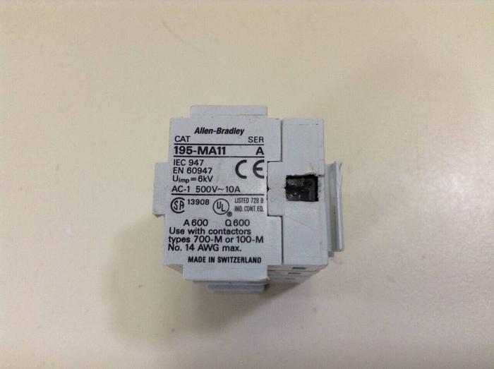 Used ALLEN BRADLEY Auxiliary Contact 195-MA11 SER A #79576