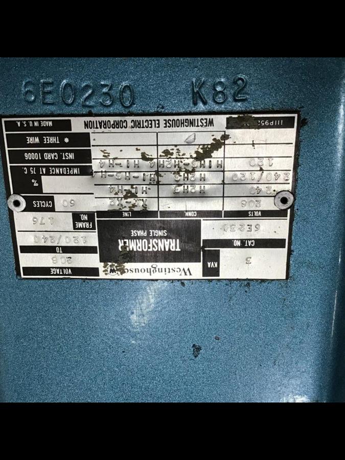 Used WESTINGHOUSE 3 kVA Transformer 6E0230 K82 USED