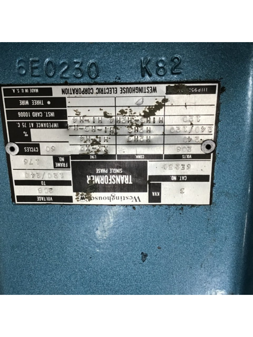 Used WESTINGHOUSE 3 kVA Transformer 6E0230 K82 USED