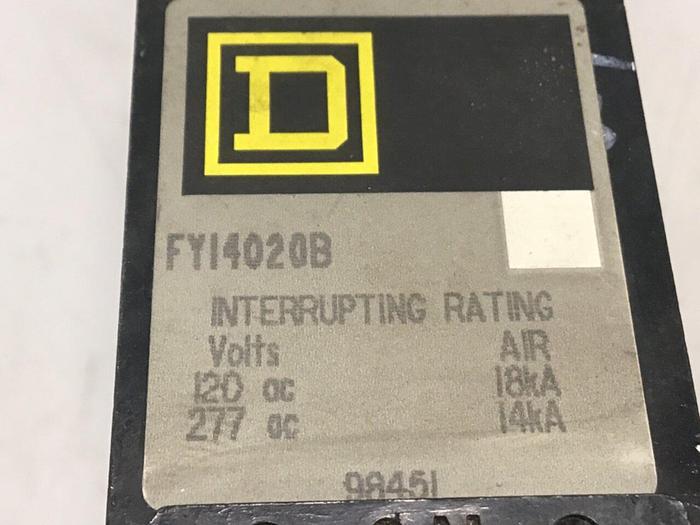 Used SQUARE D 20 Amp Circuit Breaker FY14020A #124856