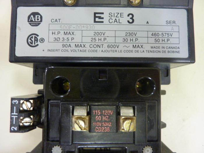 Used ALLEN BRADLEY Motor Starter Size 3 500F-DO.930 SER A #46812