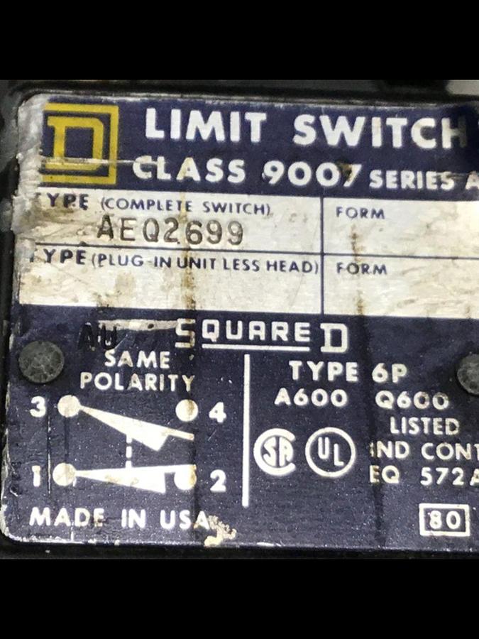 Used SQUARE D Limit Switch 9007-AEQ2699 #121415