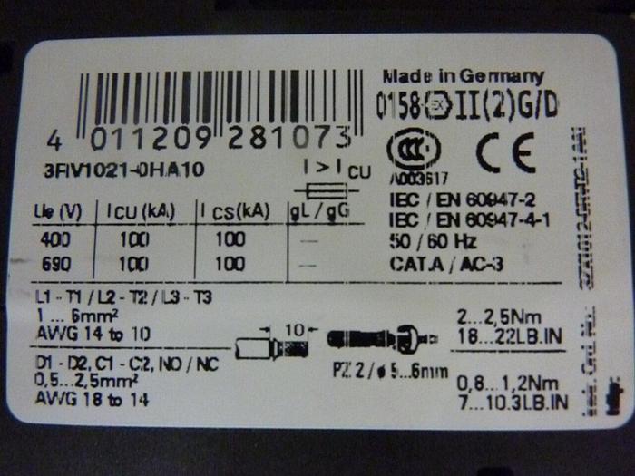 Used SIEMENS Motor Starter Protector 3RV1021-0HA10 #46446