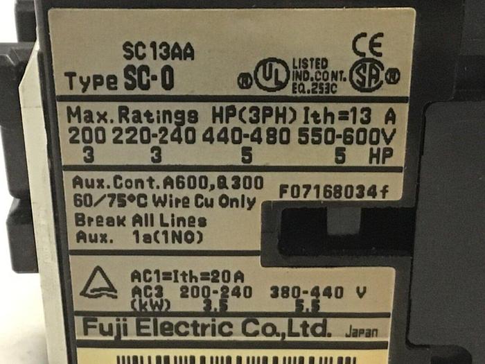 Used FUJI ELECTRIC Contactor SC-0 SC13AA #124705