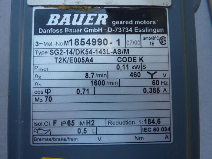 Used BAUER 1/8 HP Motor SG2-14/DK54-143L-AS/M USED