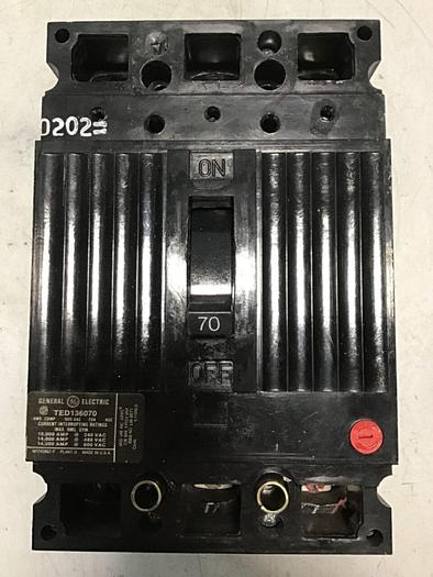 Used GE 70 Amp Circuit Breaker TED136070 / DISCONNECT #138657