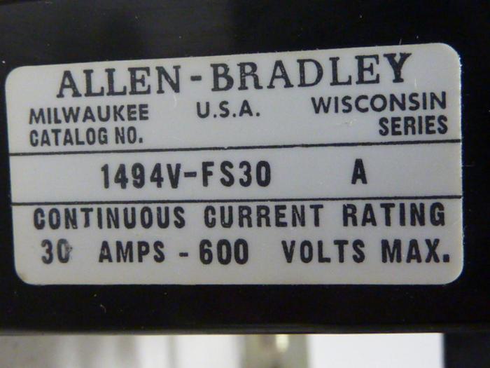 Used ALLEN BRADLEY 30 Amp Disconnect Switch 1494V-DS30 SER A #57414