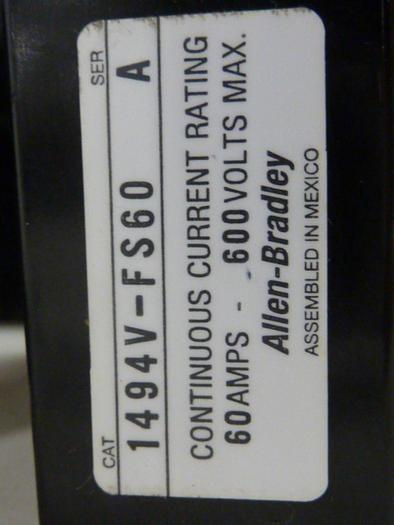 Used ALLEN BRADLEY 60 Amp Disconnect Switch 1494V-DS60 SER A #57439