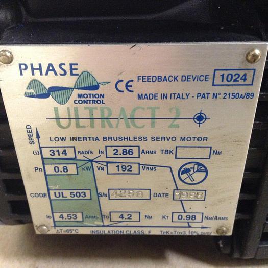 Used PHASE MOTION CONTROL Ultract 2 Brushless Servo Motor UL 503 #77334