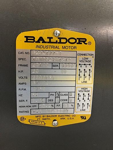 Used BALDOR 25 HP Motor 5232477-1 Used