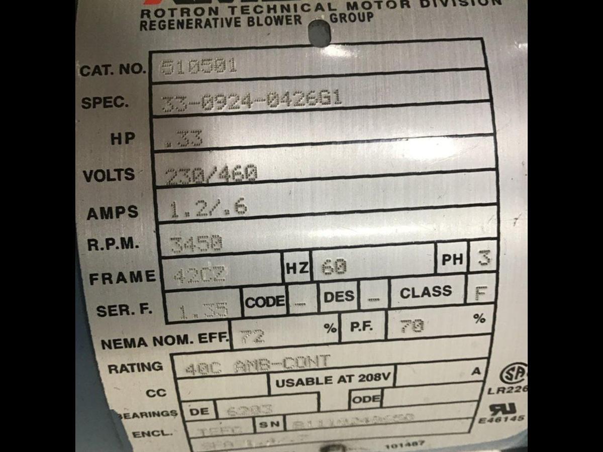 Used AMETEK .33 HP Motor 510501 #132830