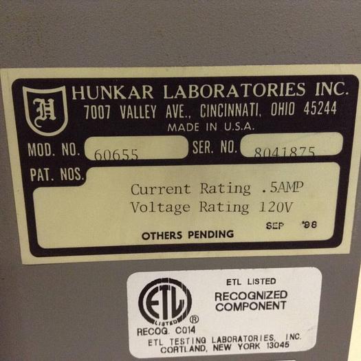 Used HUNKAR Control Panel 60655 Used