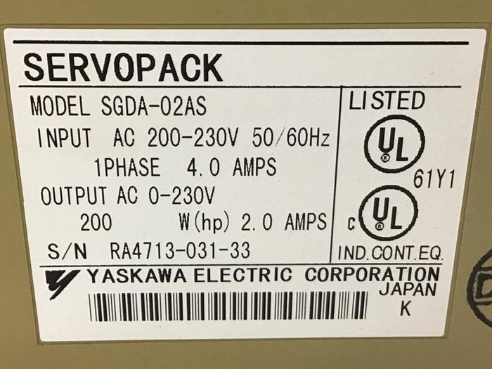 Used YASKAWA Servopack SGDA-02AS #127231